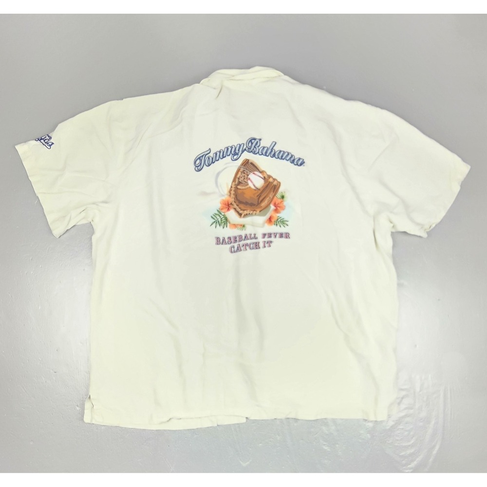Tommy Bahama Button Down Shirt‎ Mens 2X Baseball Fever Catch It Silk Casual S/S